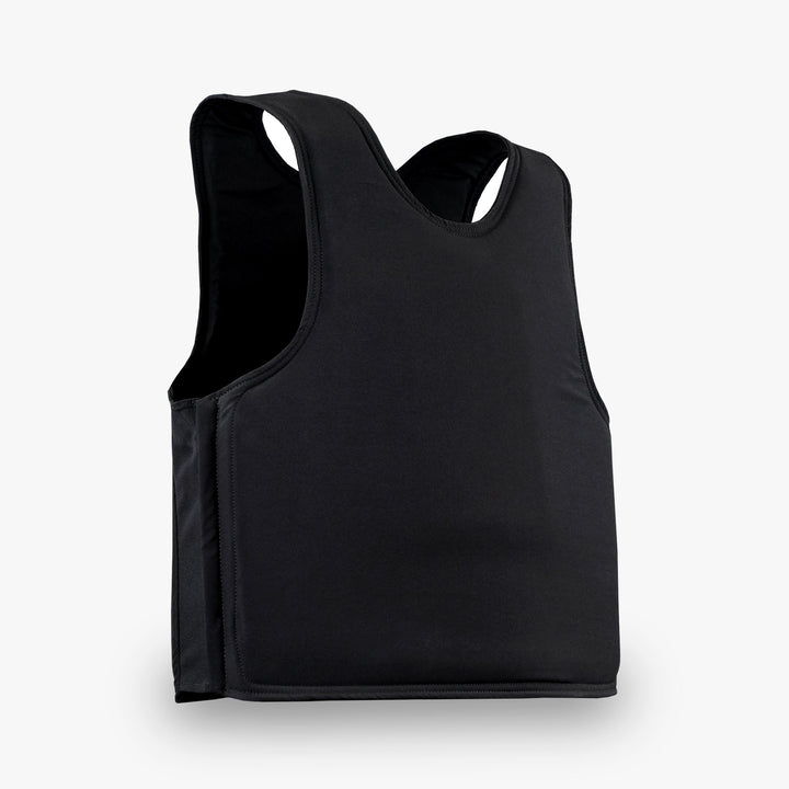 A black bulletproof vest option for level 3a soft armor vest. A discreet body armor vest that hides under clothes. NIJ Certified bulletproof vest that stops common handgun rounds. 